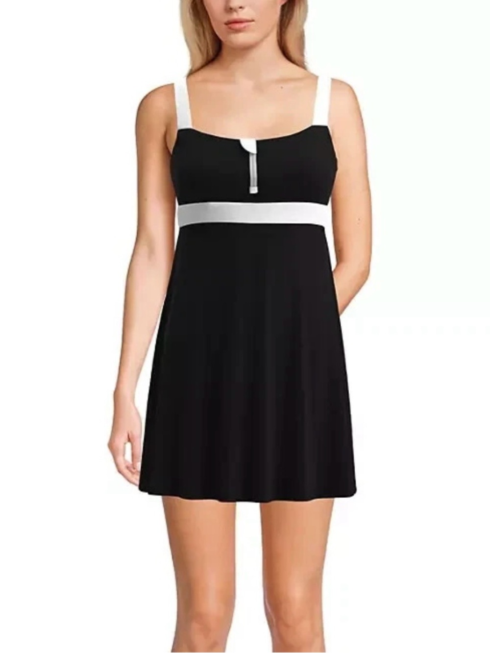 Lands' End Black Swim Dress XL Modest Resort Coastal Old Money Swimwear
